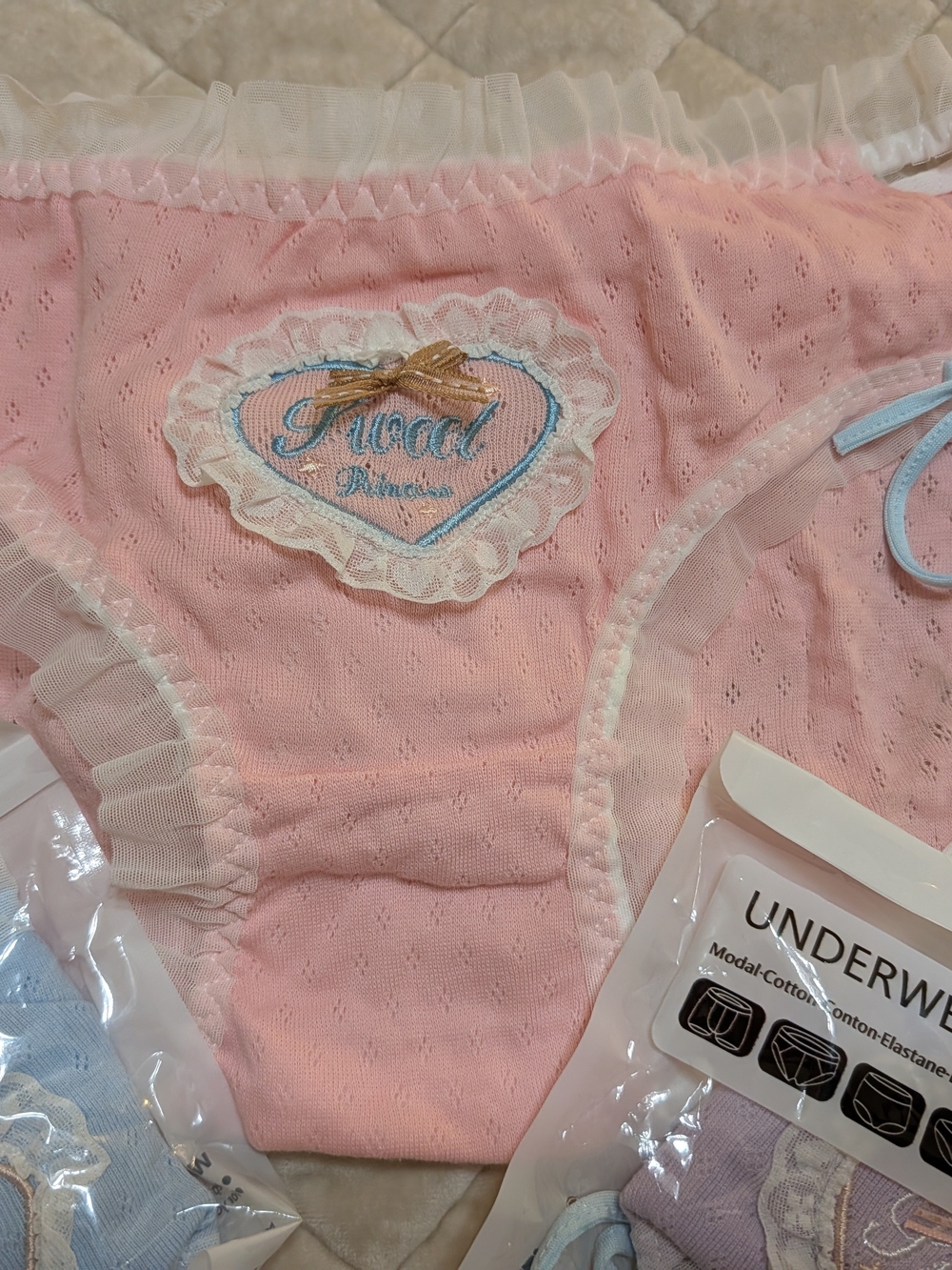 Womens Pink Lace-Trim Underwear - Princess Heart Detail